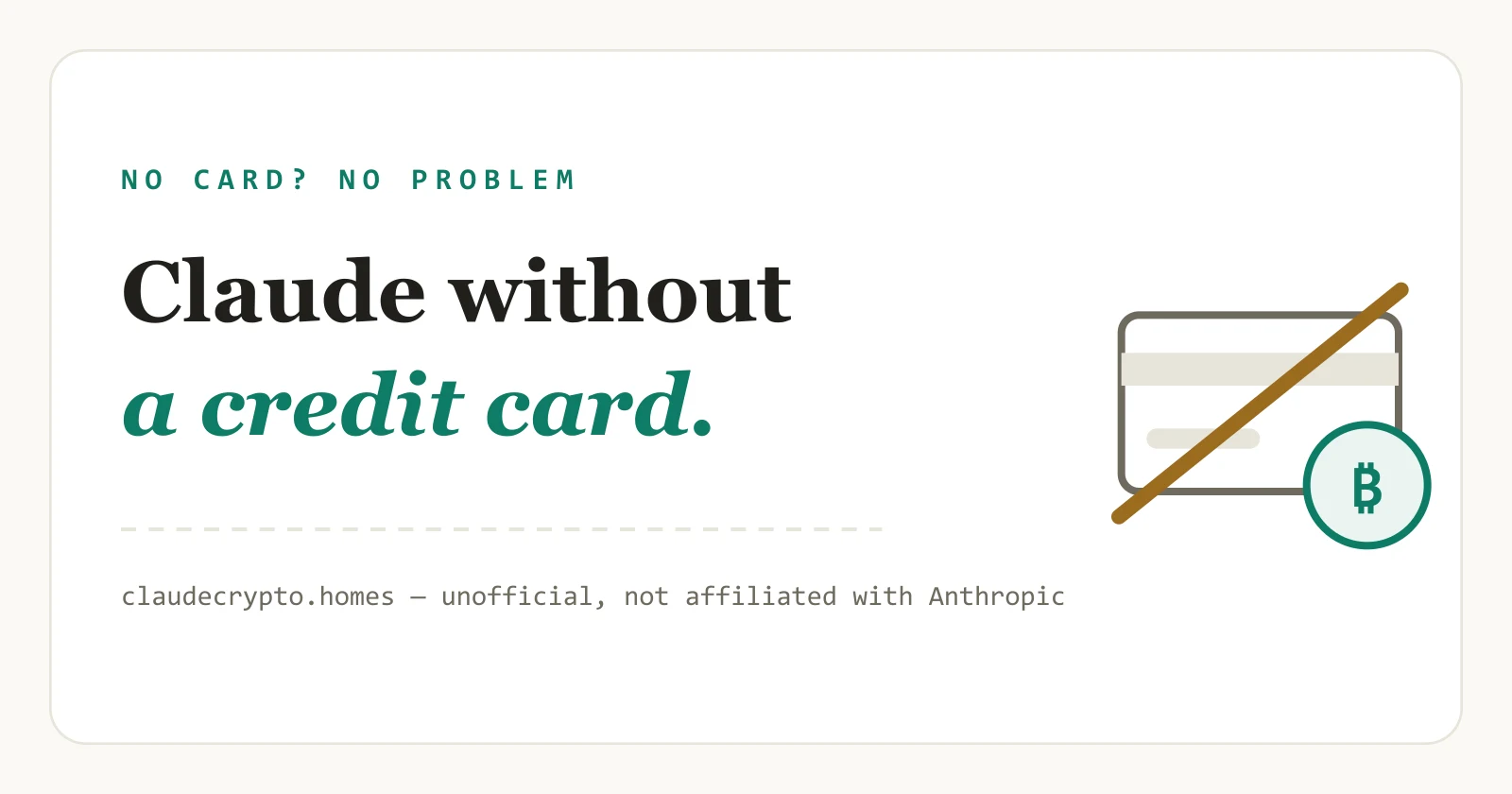A crossed-out credit card next to alternative payment symbols including crypto coins